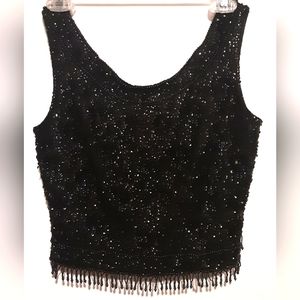 Formal Black Cropped Top Sparkly Beaded Full Zip back